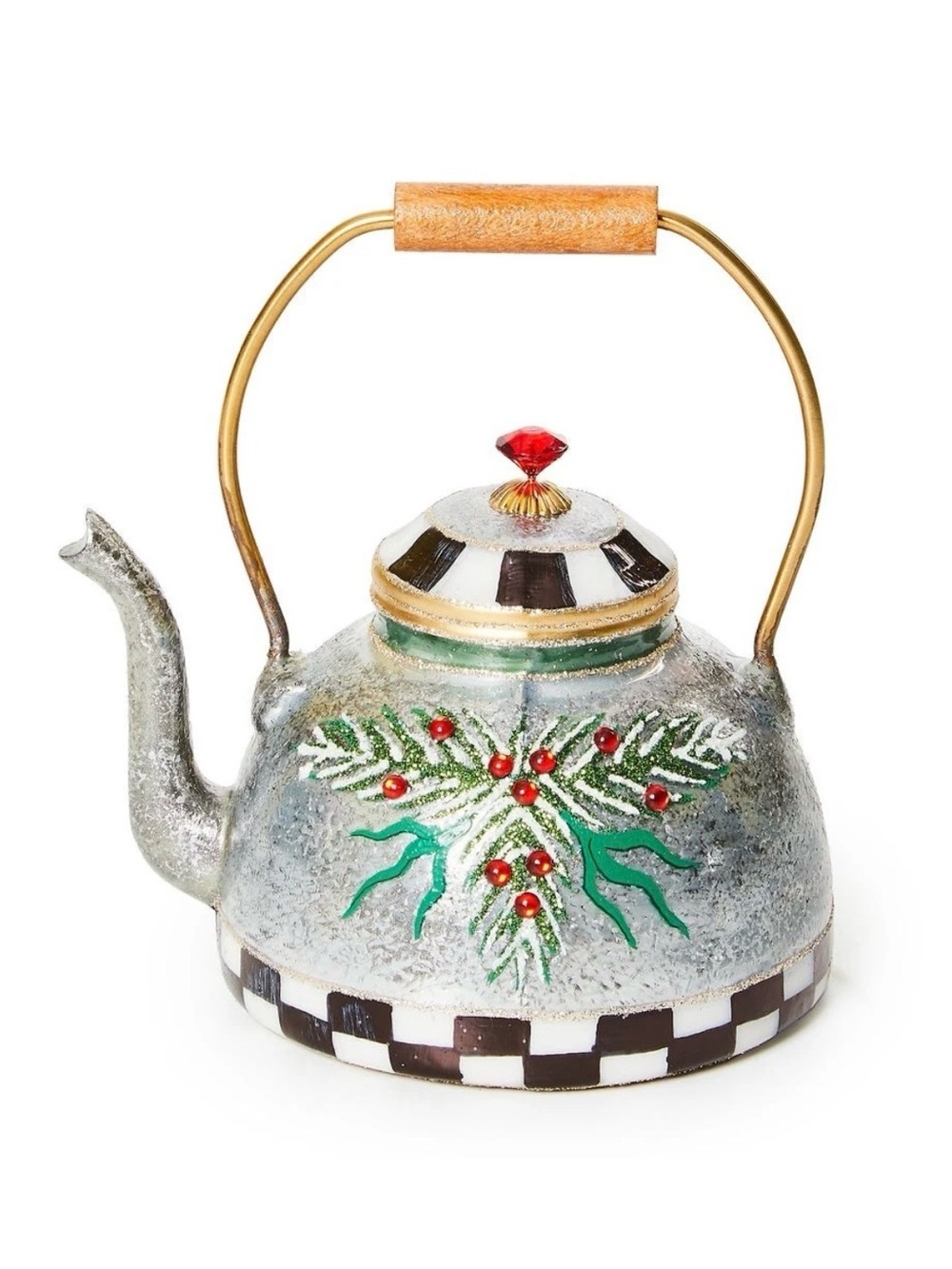 NEW MacKenzie-Childs COURTLY CHECK FARMHOUSE TEA KETTLE CHRISTMAS Ornament